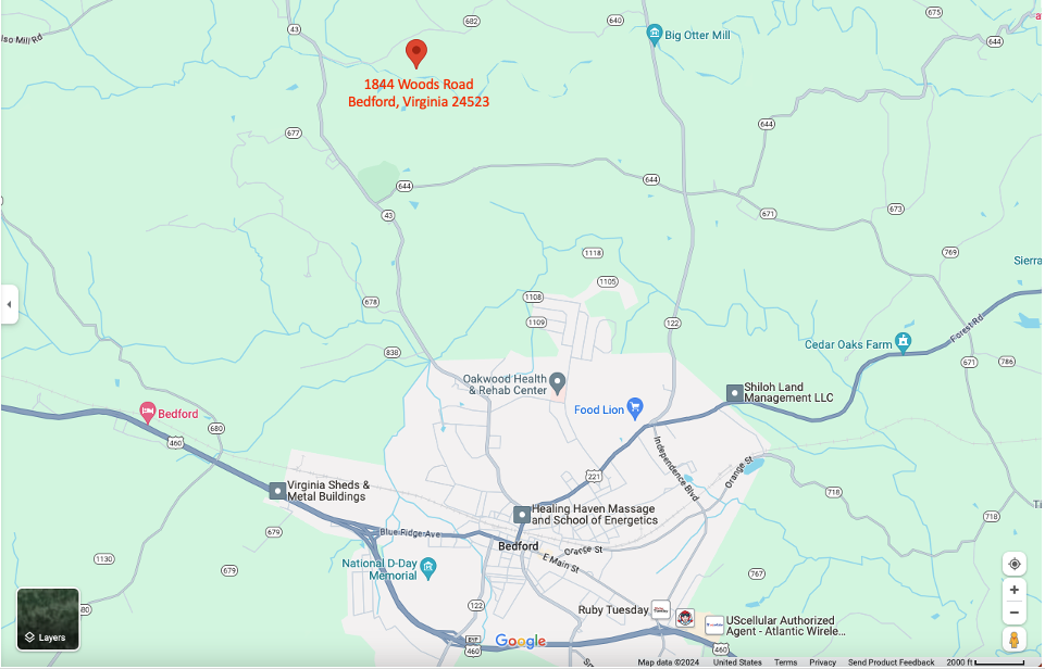Map to 1844 Woods Road, Bedford, Virginia 24523