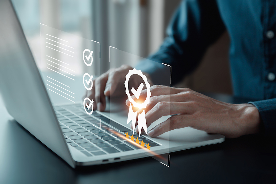 Image of a laptop and a digital certificate
