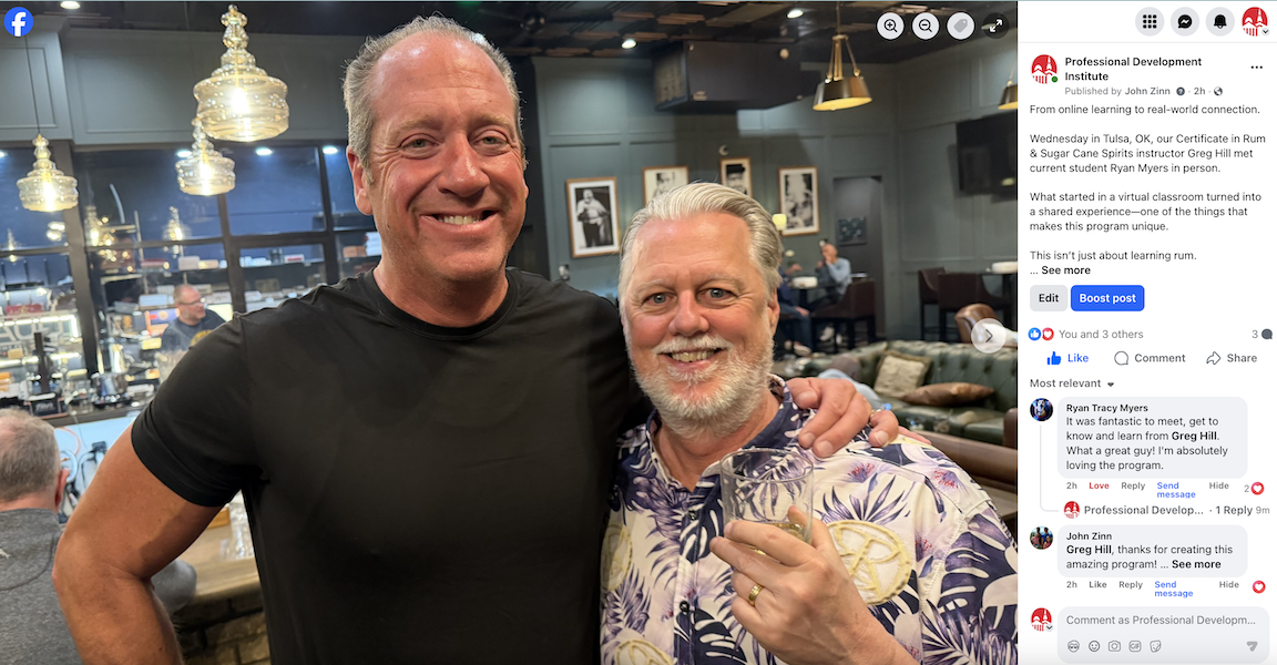 Facebook Screenshot of student Ryan Myers and instructor Greg Hill